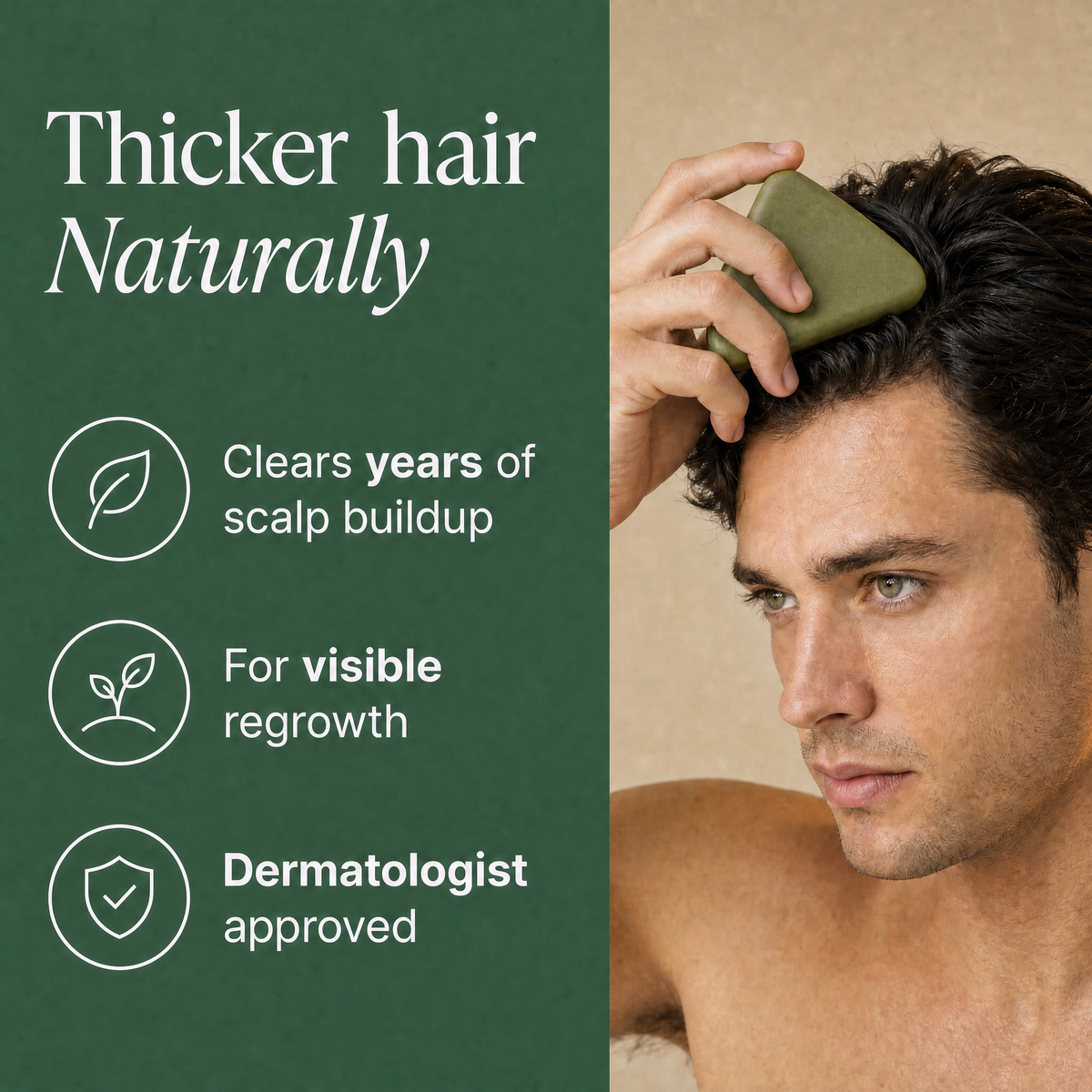 Thicker hair, naturally — man using Yonacare bar